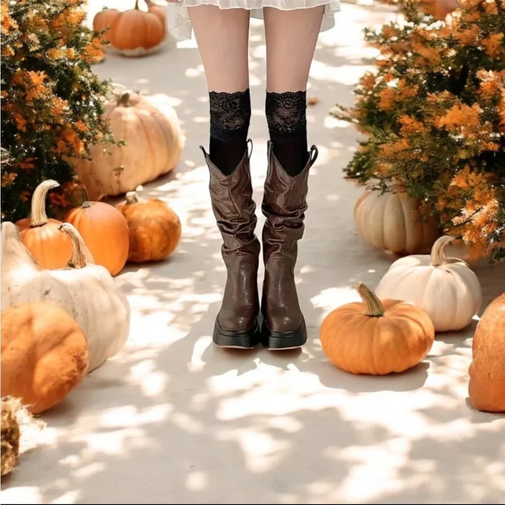 Cozy Black Lace Knee High Socks Soft Warm Over the Knee‎ One Size